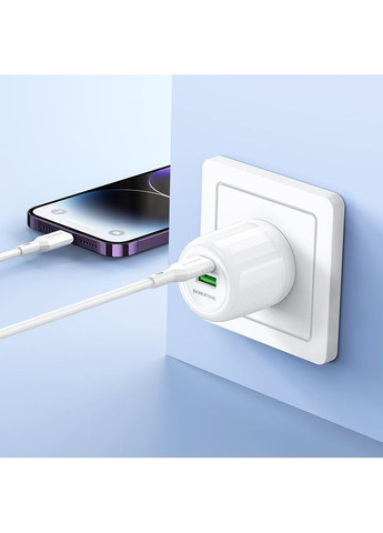 Зарядное устройство сетевое BA94A Lustrous PD30W+QC3.0 (1USB A/1C) + кабель Type C to Lightning Белый Borofone (372164052)