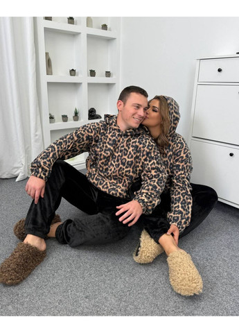 Коричнева тепла жіноча піжама в принт лео Osoblyva