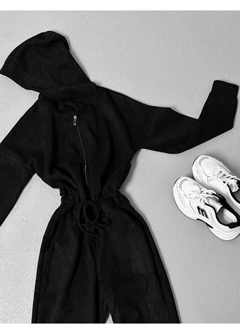 Жіночий комбінезон Avanti комбінезон-брюки однотонний чорний повсякденний дайвінг, штучна замша