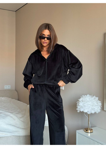 Костюм тройка кофта,топ,штаны,велюровый с регулирующими шлейками,карманами,капюшоном Україна (361648540)