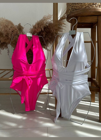 Белый летний стильный купальник с красивой спинкой слитный Vakko