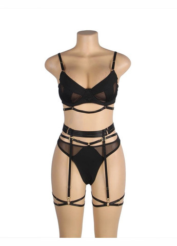 Комплект нижньої білизни із чорної сіточки з поясом для панчох та гартерами (без коробки) Star Night (361670625)