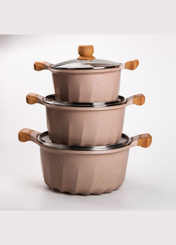 Набор кастрюль алюминиевых 5,3/8,2/11,8 л с керамическим покрытием, бежевый MGC (332211658)