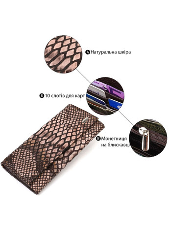 Ультрастильный женский кошелек из фактурной натуральной кожи с тиснением под змею 21713 Разноцветный Canpellini (337353274)