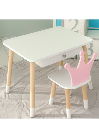 Детский столик и стульчик корона бело-розовый. Столик с ящиком для карандашей и раскрасок 56787 No Brand (363185898)
