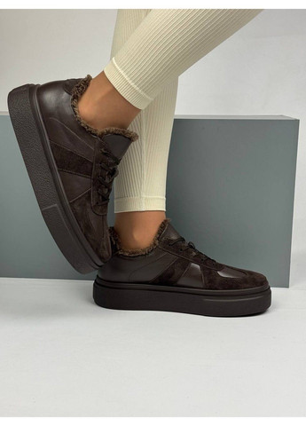 488 Кросовки Зимние Коричневые Кожа с Замшей утепленные No Brand коричневые зима (367960236)