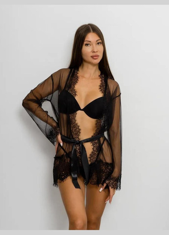 Халат Сабрина короткий полупрозрачный с кружевом соблазнительный трусики в комплекте No Brand Халат короткий Сабріна білий (342121880)