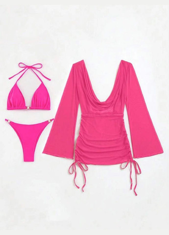 Рожевий демісезонний купальник роздільний рожевий + туніка сукня бікіні, роздільний No Brand 2702
