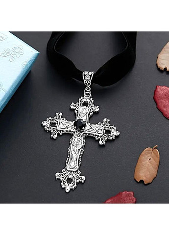 Чокер велюровий черный с акцентным крестом No Brand (372127967)