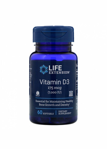 Харчова добавка Вітамін Д3 (Vitamin D3) 7000 МО 60 Softgels, 60 капсул Life Extension (280265754)