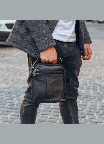 Мужская кожаная сумка-мессенджер через плечо черного цвета с двумя отделениями Tiding Bag (298570511)