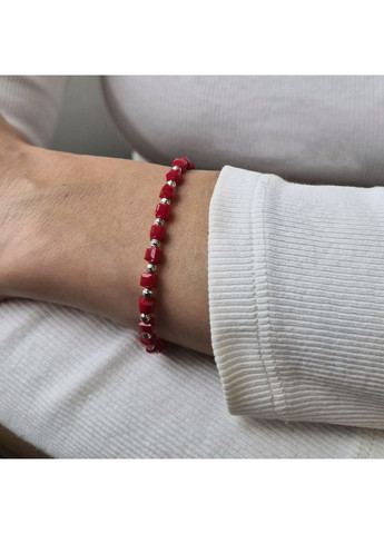 Браслет на руку шелковый с Шариками и Коралом серебро 925 пробы Родированное 6735 3.39г Nobrand (367268833)