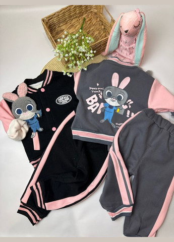 Комбінований зимовий утеплений костюм з зайчиком для дівчинки сірий 10660 No Brand