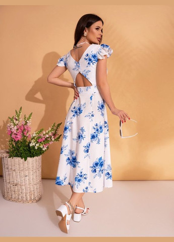 Світло-синя сукня 14703 біло-синя ISSA PLUS однотонна