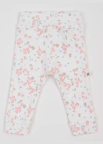 Білий демісезонний комплект для малюків смужковий в рожеві квіточки (боді з довгим рукавом та штани) KRAKO