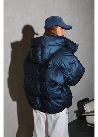 Темно-синяя зимняя женская теплая куртка transformer с карманами и капюшоном (mil588) milirud