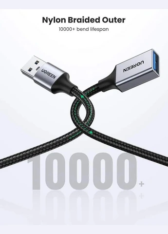 Кабель US115 USB 3.0 Extension Cable Aluminum Case 1m (Black)(UGR10495) Ugreen (307062971)