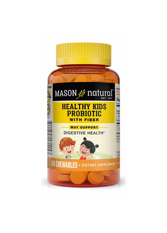 Пробіотики та пребіотики Healthy Kids Probiotic With Fiber Chewables, 60 жувальних таблеток Mason Natural (293339287)