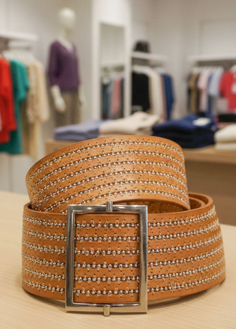 Широкий жіночий шкіряний пояс Темно-бежевий Manufac (363261819)