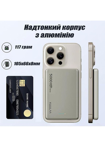 Бездротовий Повербанк з Бездротовою Зарядкою 5000 mAh 20W MagSafe Powerbank для iPhone Магнітний Повербанк c Магсейф, Titanium Baseus (369776227)