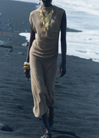 Сіро-бежева повсякденний сукня Zara однотонна