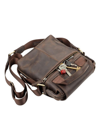 Чоловіча шкіряна сумка через плече планшет месенджер із натуральної шкіри коричнева 19*23*6 см Shvigel (329150899)