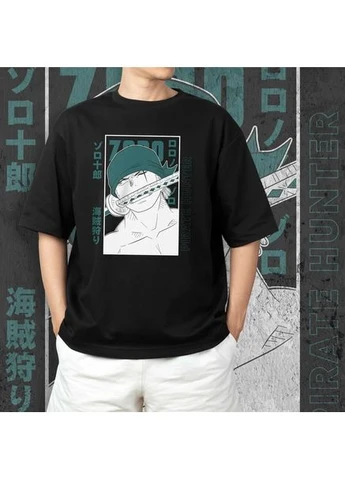 Черная футболка для подростка мальчика с принтом ван пис zoro black размер anime10195 No Brand