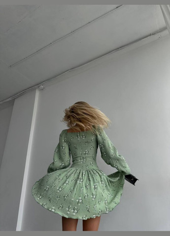 Шикарный лёгкий летний комбинезон из муслина (100% хлопок), короткий оливковый комбинезон в цветочном принте с длинным рукавом No Brand 285-3 оливковый