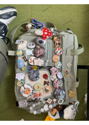 Рюкзак для студентів та підлітків з прозорими карманами,значками та м'якою іграшкою No Brand (366547291)