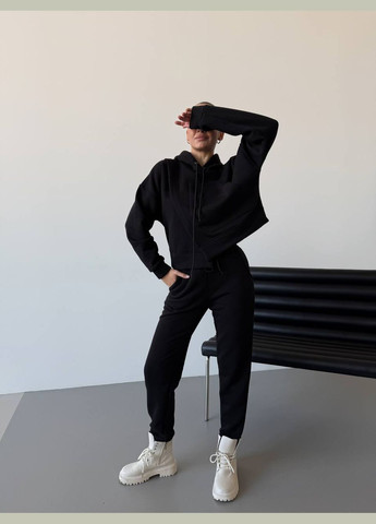 Женский спортивный костюм на флисе черного цвета 30108 Fashion (311512023)
