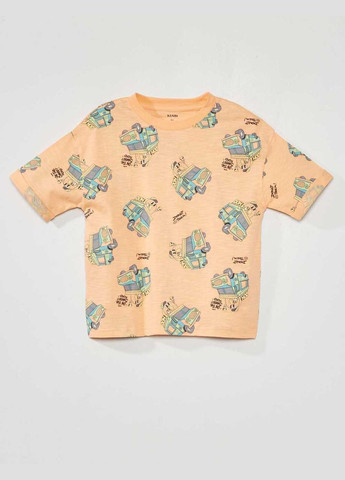 Персиковая футболка basic,персиковый в узоры, Kiabi