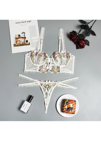 Білий демісезонний комплект нижньої білизни. жіночий комплект спідньой білизни з вишивкой. ссексуальна жіноча білизна для секса No Brand