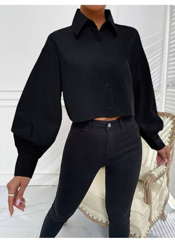 Черная повседневный рубашка однотонная DK/DL Мода без кордонів с длинным рукавом