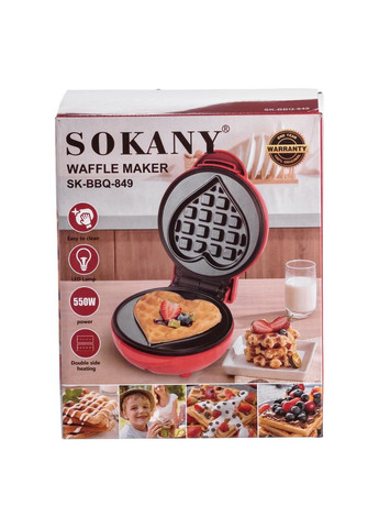 Вафельниця для бельгійських вафель 550 Вт з антипригарним покриттям SK-BBQ-849 Sokany (353505359)