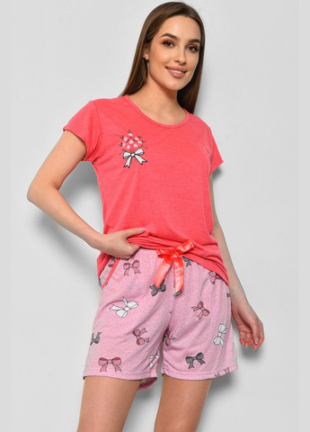 Розовая всесезон пижама женская полубатальная розового цвета футболка + шорты Let's Shop