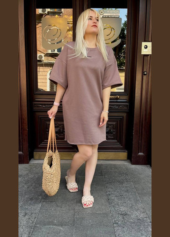 Темно-бежева повсякденний жіноча сукня-туніка в стилі оверсайз MonCher