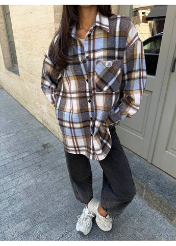 Голубой кэжуал рубашка в клетку Україна с длинным рукавом