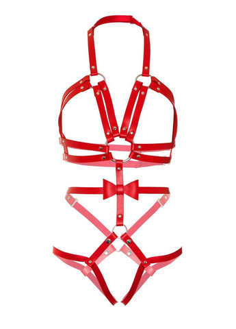Портупея-тедди из ремней Leg Avenue Studded O-ring harness teddy S Red, экокожа No Brand (303893077)