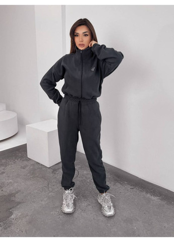 Комбинезон 10524 двухсторонний флис Полар Турция со стойкой на молнии, пояс на резинке и затяжке Україна графитовый