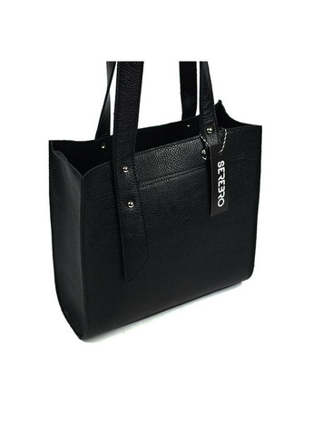 Кожаная женская квадратная черная сумка шоппер с длинными ручками на плечо Serebro (278260587)