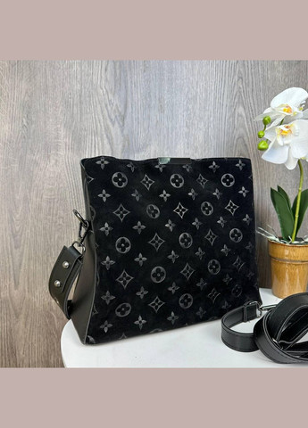 Замшевая женская сумка на плечо с тиснением и магнитной застёжкой черная (sku_1424) No Brand (330576071)