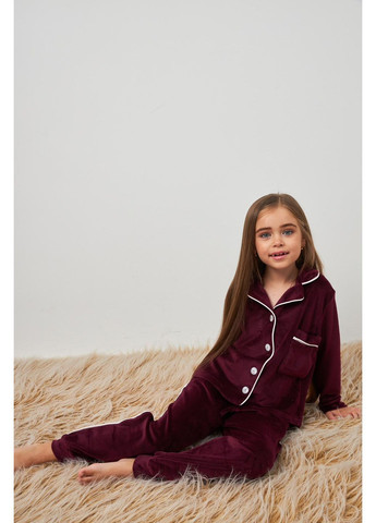Бордова всесезон велюрова піжама для дівчаток двійка сорочка+штани, комплект для сну сорочка + брюки Kodi