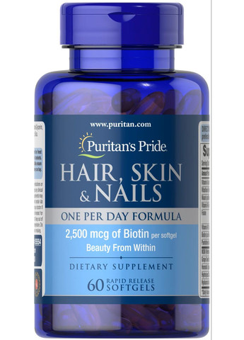 Комплекс для кожи, волос, ногтей Puritan's Pride Hair, Skin & Nails One Per Day Formula 60 Softgels Puritans Pride (294444826)