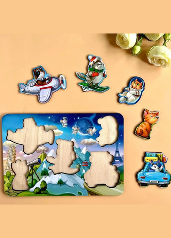 Дерев'яний пазл-вкладиш "Котики - 2" Ubumblebees (ПСД143) PSD143 з космонавтом No Brand (330607007)