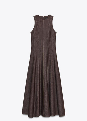Коричневое платье Zara однотонное