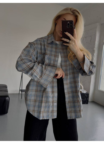 Серо-синяя кэжуал рубашка в клетку MonCher с длинным рукавом