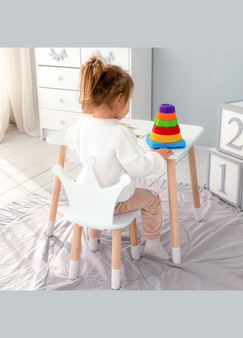 Дитячий столик і стільчик корона білий. Столик із шухлядою для олівців і розмальовок 66928 No Brand (361259097)