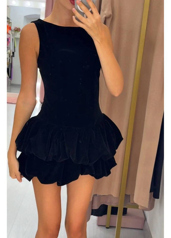 Чорна святковий, коктейльна, вечірня, кежуал жіноча оксамитова сукня з відкритими плечима FINO Mode