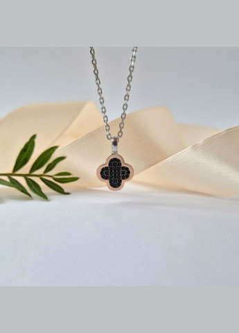 Срібна підвіска Квітка Конюшина з Чорними каменями срібло 925 проби с золотою пластиною 375 проба 458п 1.17г No Brand (308369759)