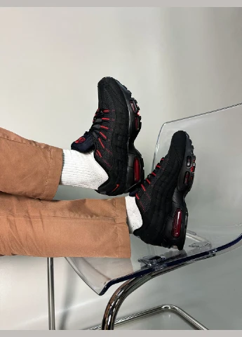 Черные демисезонные кроссовки мужские nike air max 95 black red | найк аир макс 95 черные No Brand